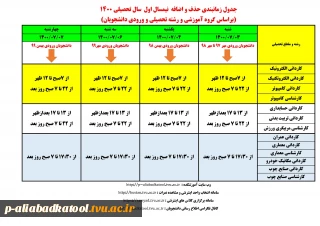 جدول زمانبندی حذف و اضافه نیمسال اول سال تحصیلی 1400