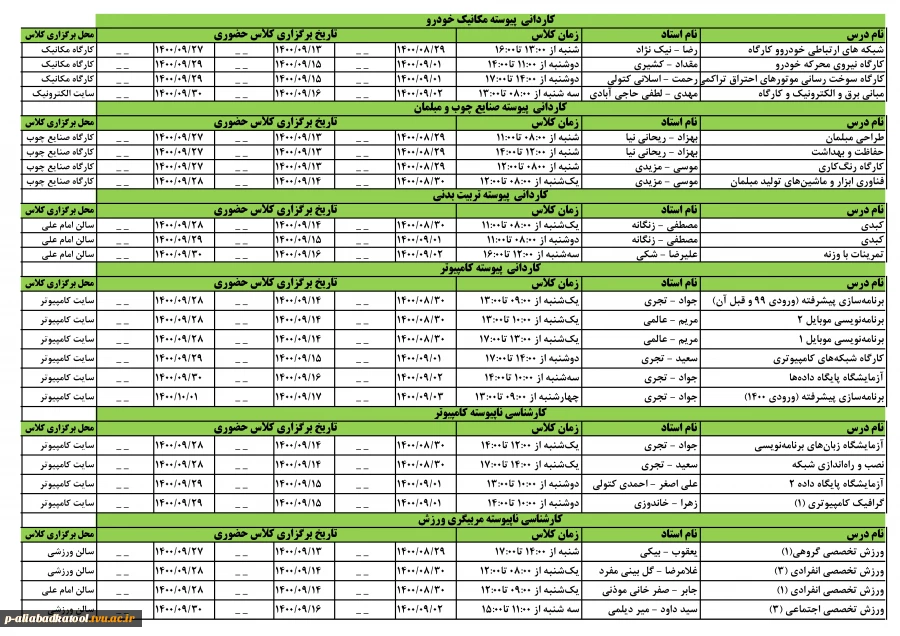 اطلاعیه برگزاری کلاس ها نیمسال اول 1400 بصورت حضوری  2