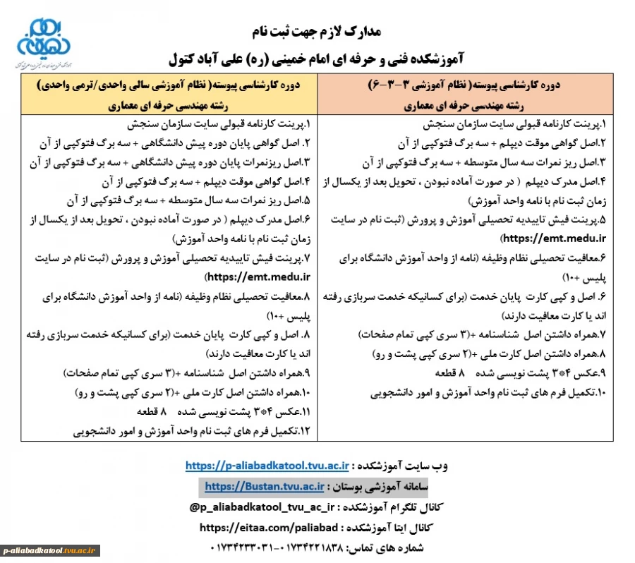 اطلاعیه ثبت نام دانشجویان جدیدالورود 1401 ( کارشناسی پیوسته مهندسی حرفه ای معماری ) 2